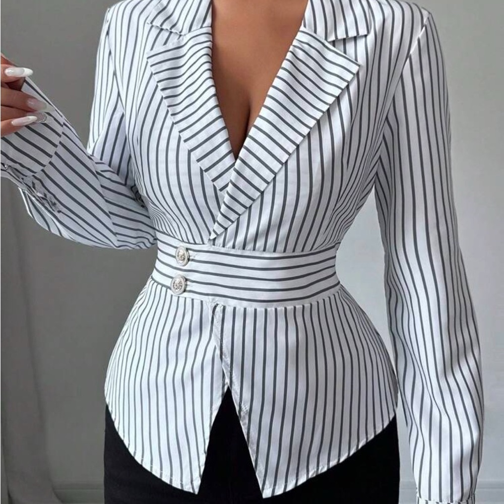 SHEIN Black and White Striped Blouse